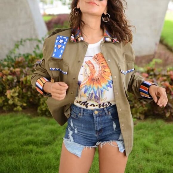 OLIVE EMBROIDERED JACKET - Picture 1 of 8